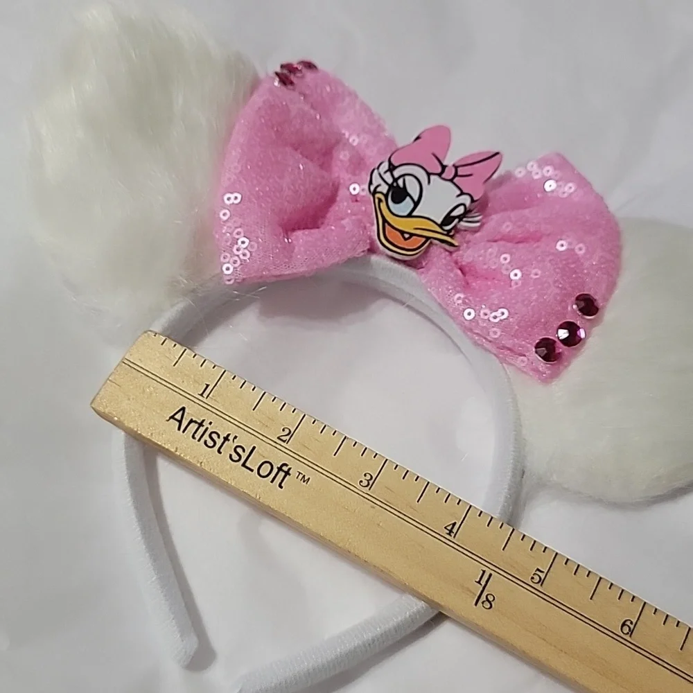 🍎New Daisy Duck Irridescent Sequin Fx Fur Mickey & Minnie Mouse Ears  Headband